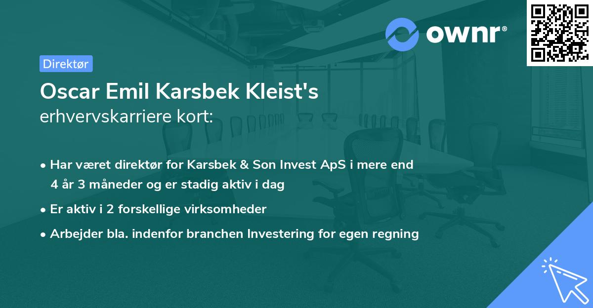Oscar Emil Karsbek Kleist's erhvervskarriere kort