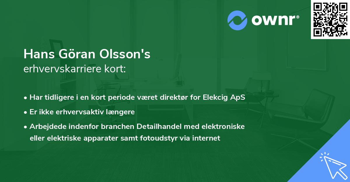 Hans Göran Olsson's erhvervskarriere kort