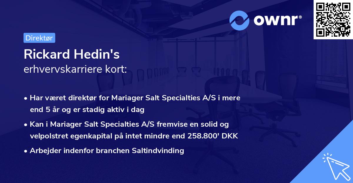 Rickard Hedin's erhvervskarriere kort