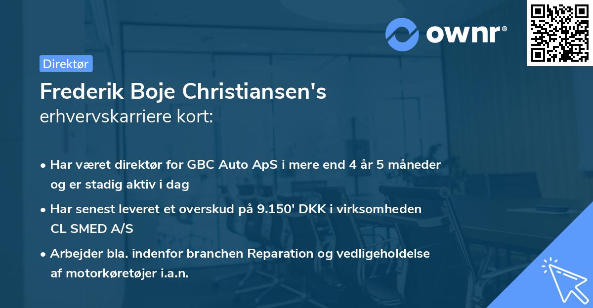 Frederik Boje Christiansen's erhvervskarriere kort