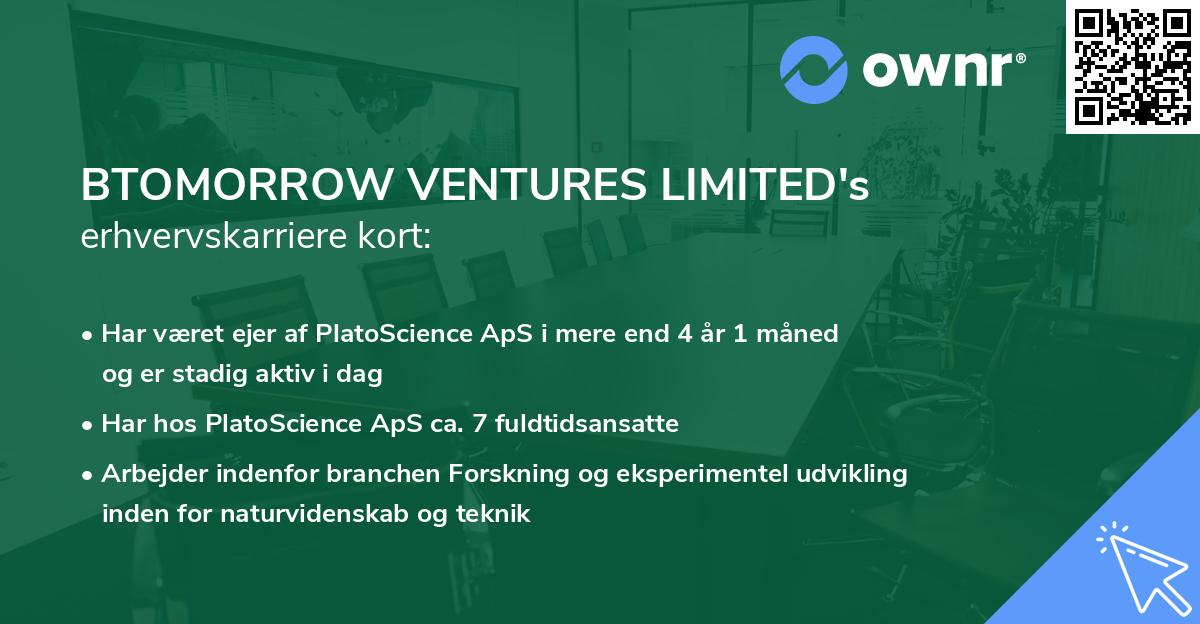 BTOMORROW VENTURES LIMITED's erhvervskarriere kort