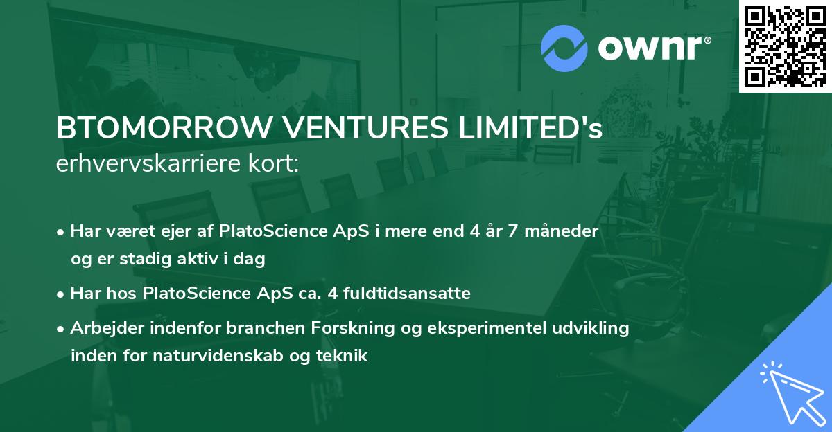 BTOMORROW VENTURES LIMITED's erhvervskarriere kort