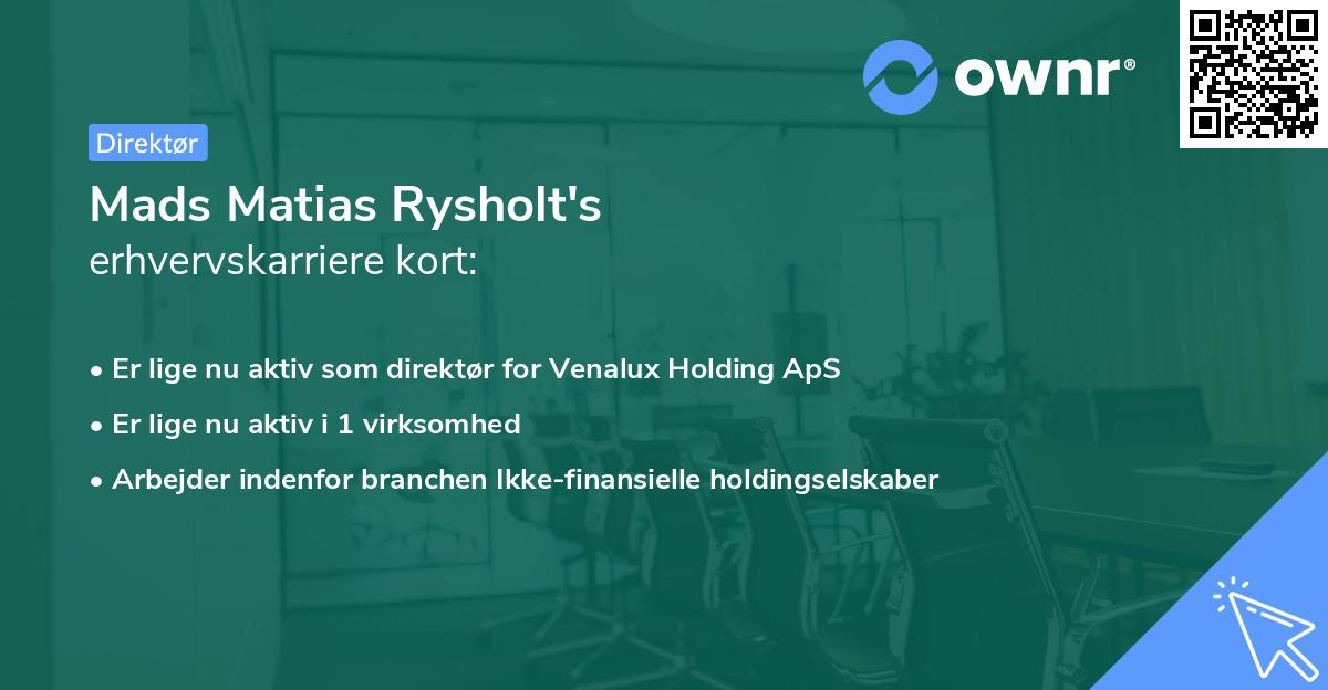 Mads Matias Rysholt's erhvervskarriere kort