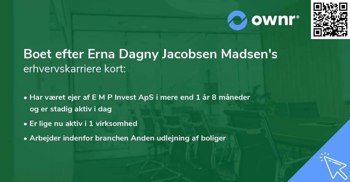 Boet efter Erna Dagny Jacobsen Madsen's erhvervskarriere kort