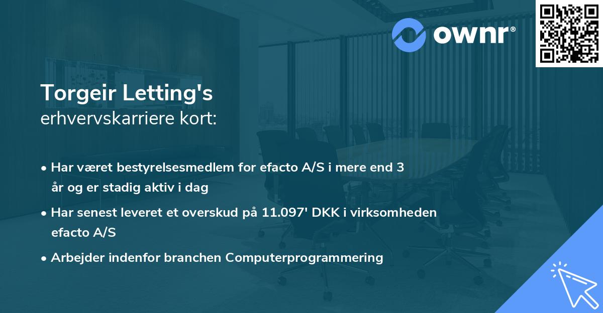 Torgeir Letting's erhvervskarriere kort