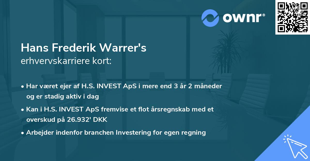 Hans Frederik Warrer's erhvervskarriere kort