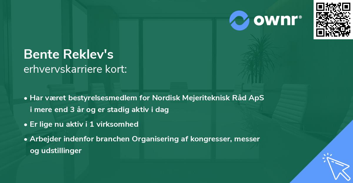Bente Reklev's erhvervskarriere kort
