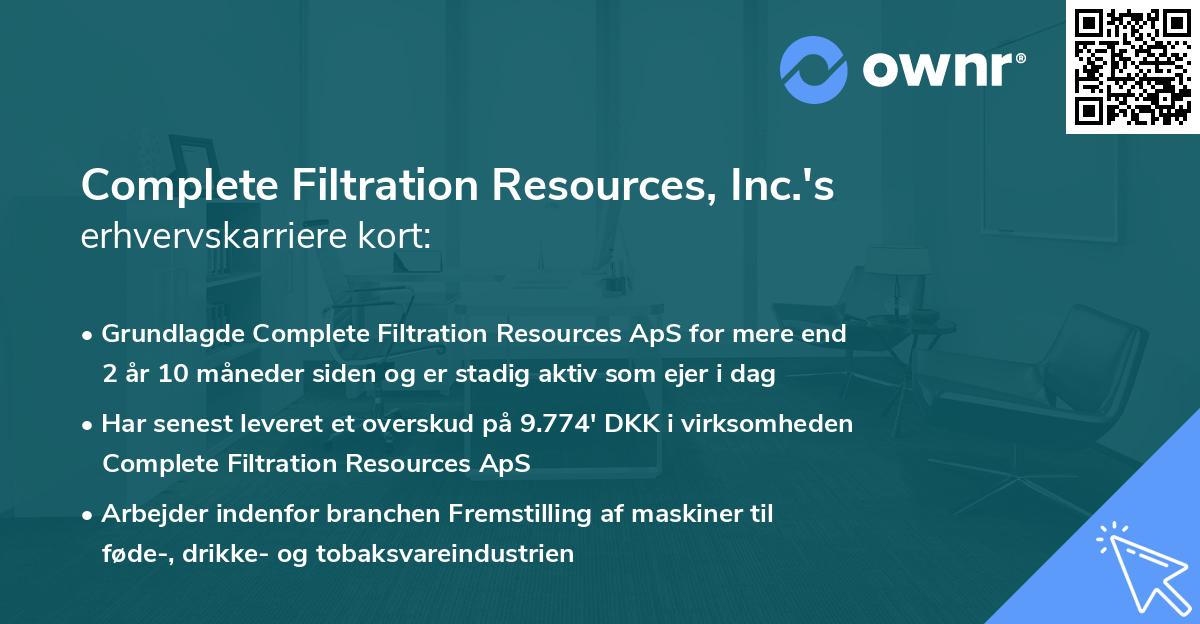 Complete Filtration Resources, Inc.'s erhvervskarriere kort