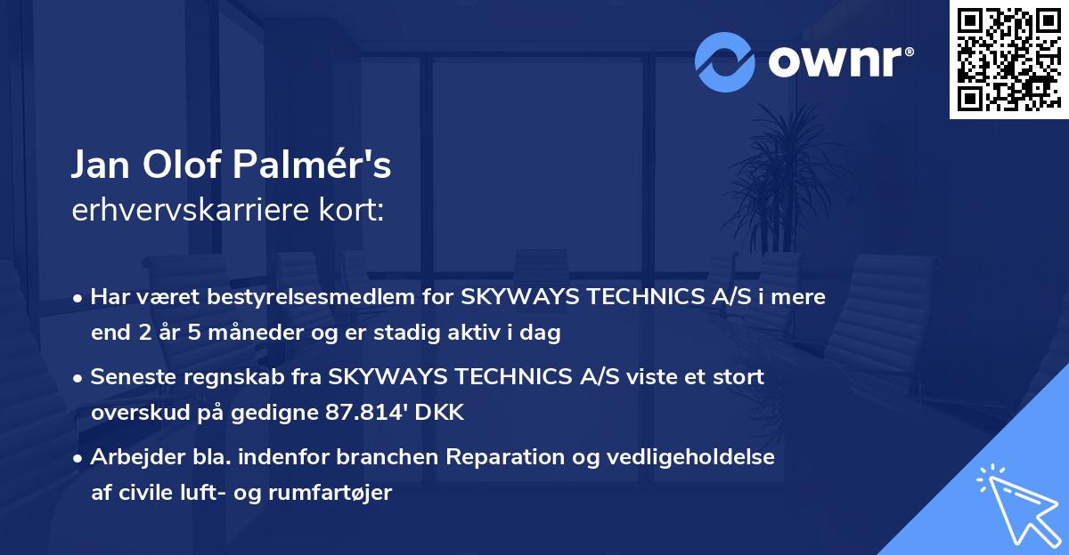 Jan Olof Palmér's erhvervskarriere kort
