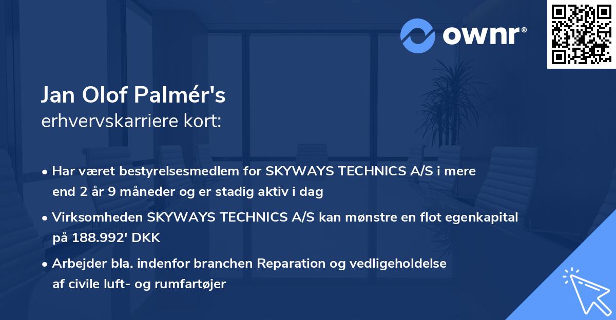Jan Olof Palmér's erhvervskarriere kort