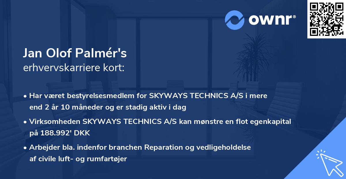 Jan Olof Palmér's erhvervskarriere kort