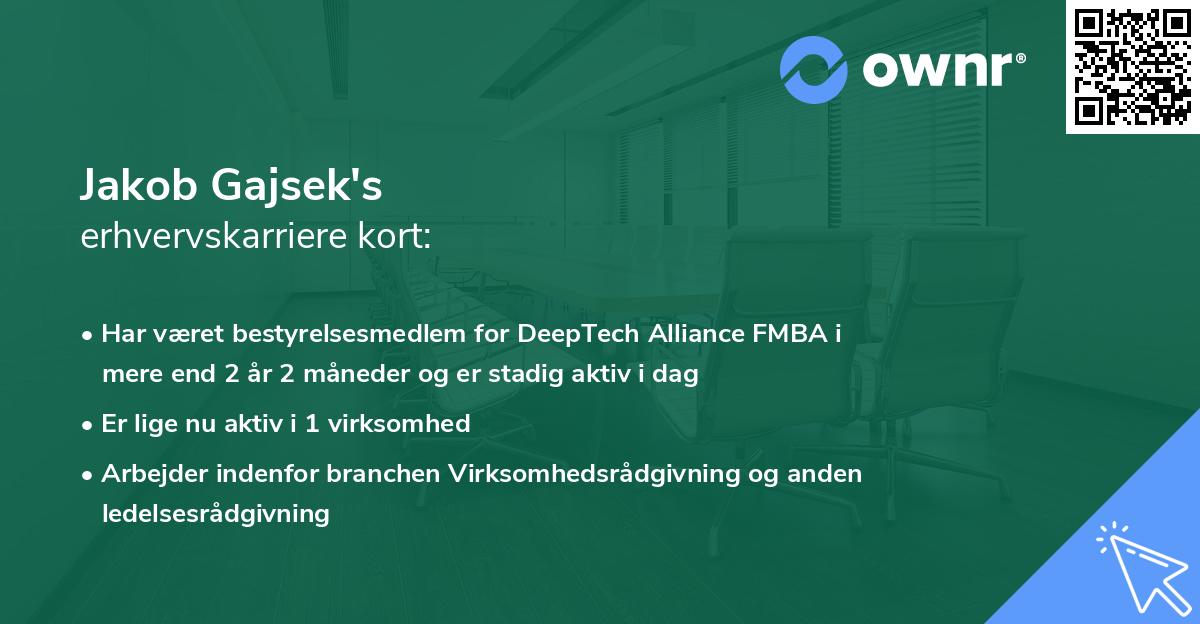 Jakob Gajsek's erhvervskarriere kort
