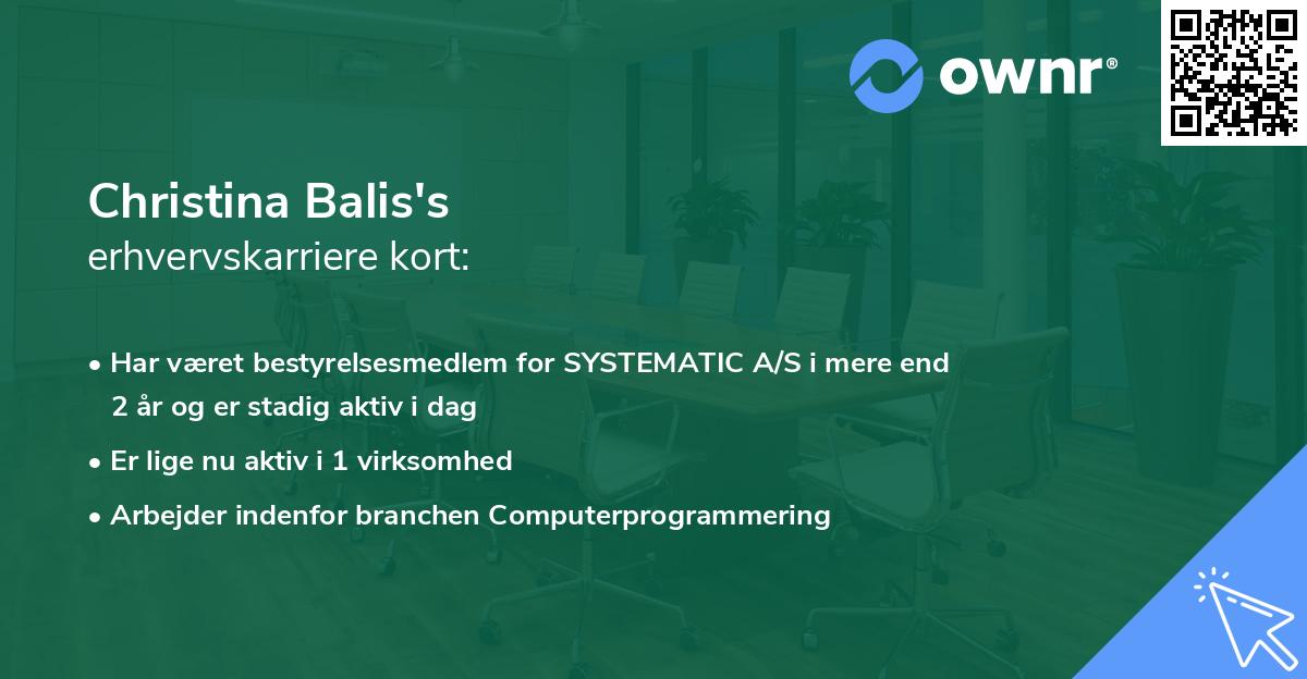 Christina Balis's erhvervskarriere kort