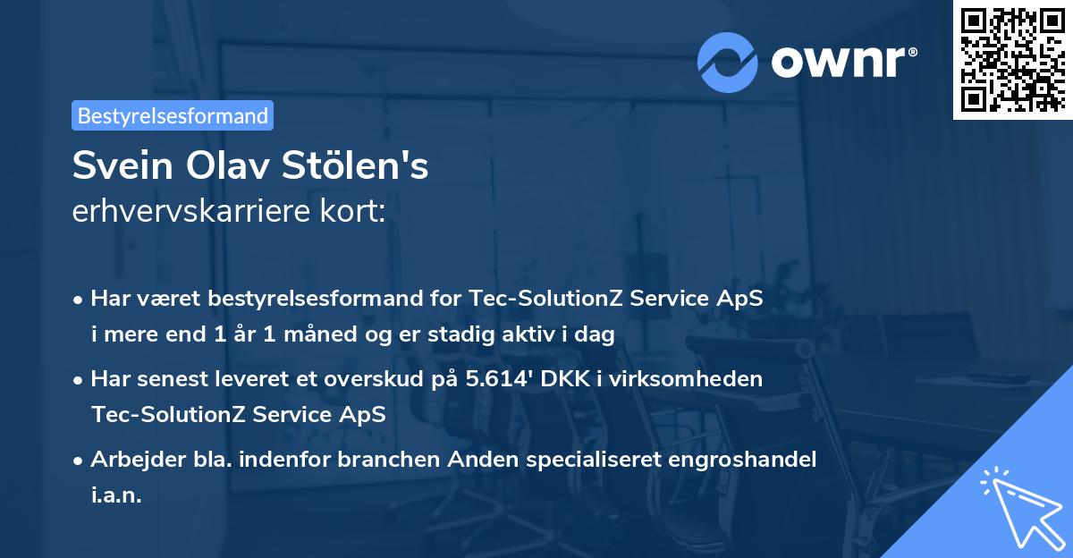 Svein Olav Stölen's erhvervskarriere kort