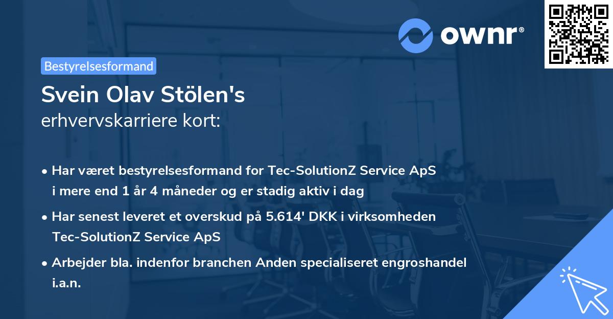 Svein Olav Stölen's erhvervskarriere kort