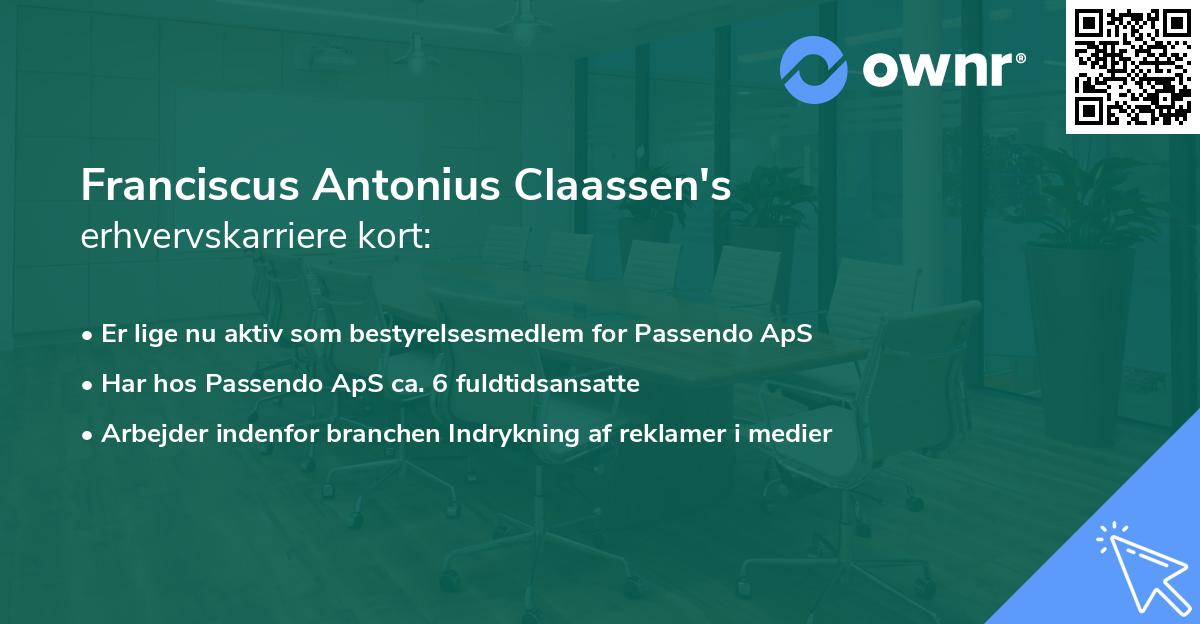 Franciscus Antonius Claassen's erhvervskarriere kort
