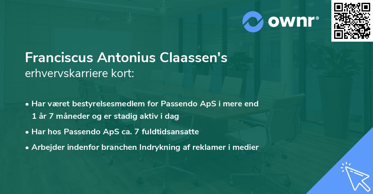 Franciscus Antonius Claassen's erhvervskarriere kort