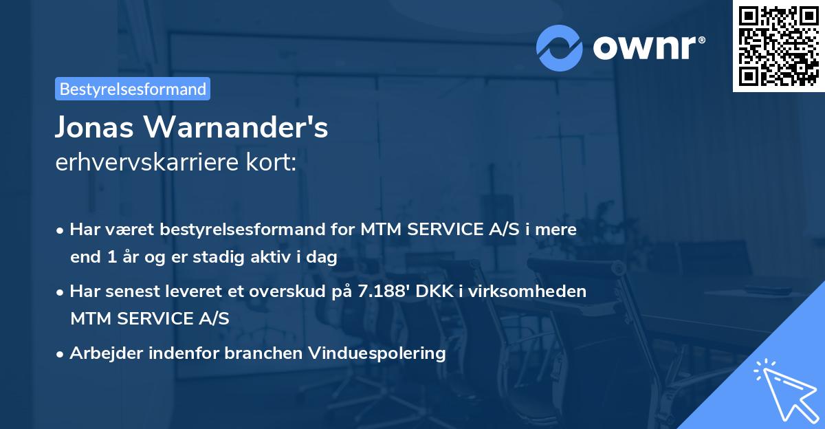 Jonas Warnander's erhvervskarriere kort