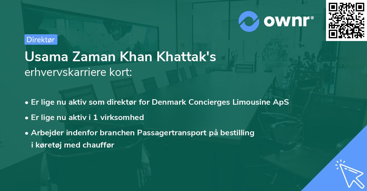 Usama Zaman Khan Khattak's erhvervskarriere kort