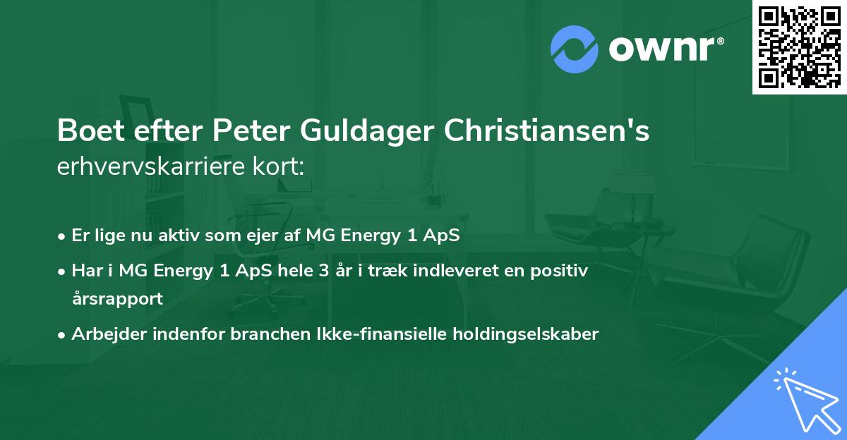 Boet efter Peter Guldager Christiansen's erhvervskarriere kort
