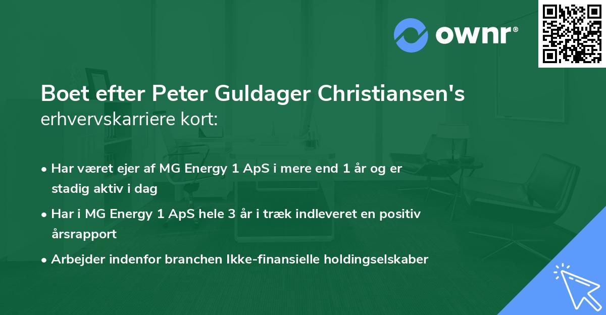 Boet efter Peter Guldager Christiansen's erhvervskarriere kort