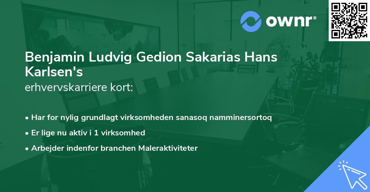 Benjamin Ludvig Gedion Sakarias Hans Karlsen's erhvervskarriere kort