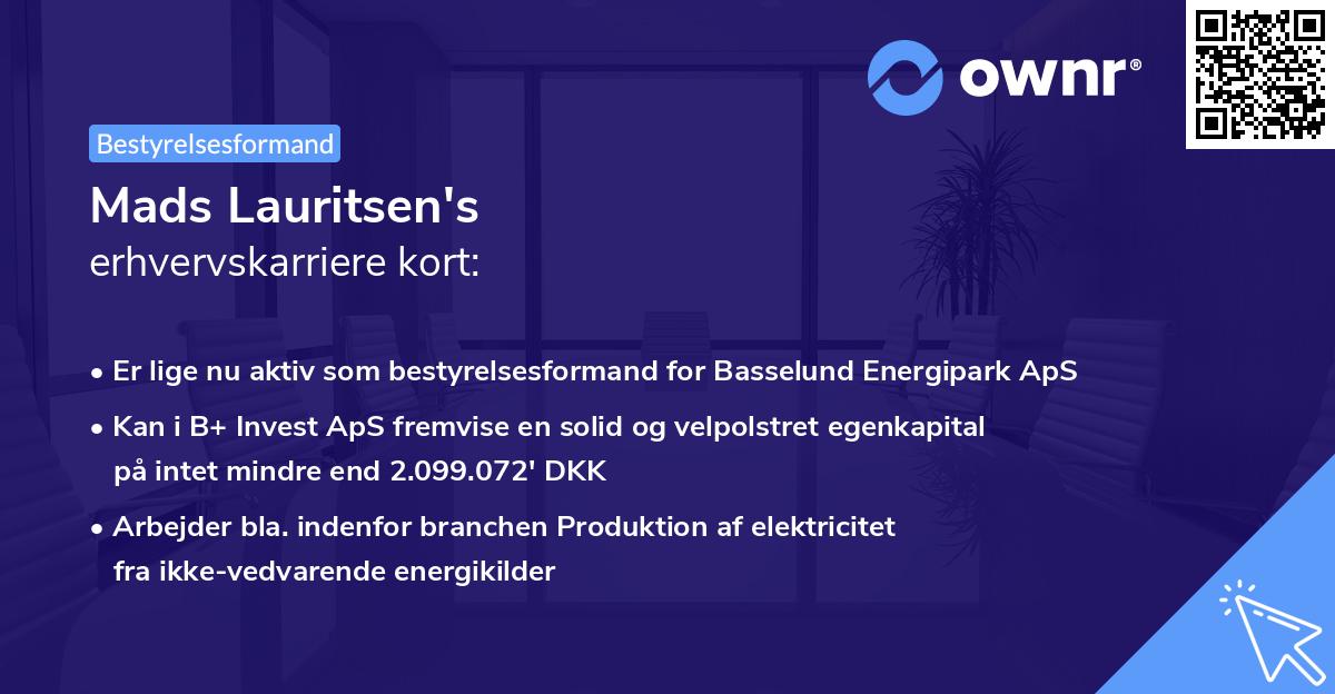 Mads Lauritsen's erhvervskarriere kort