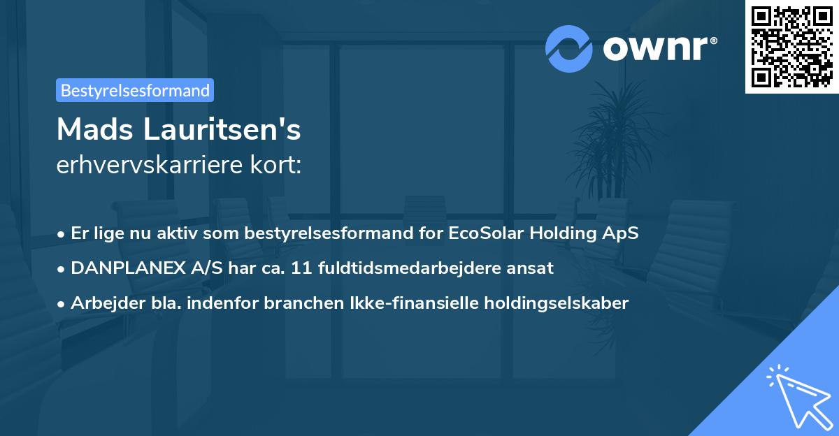 Mads Lauritsen's erhvervskarriere kort