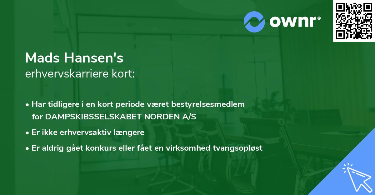 Mads Hansen's erhvervskarriere kort