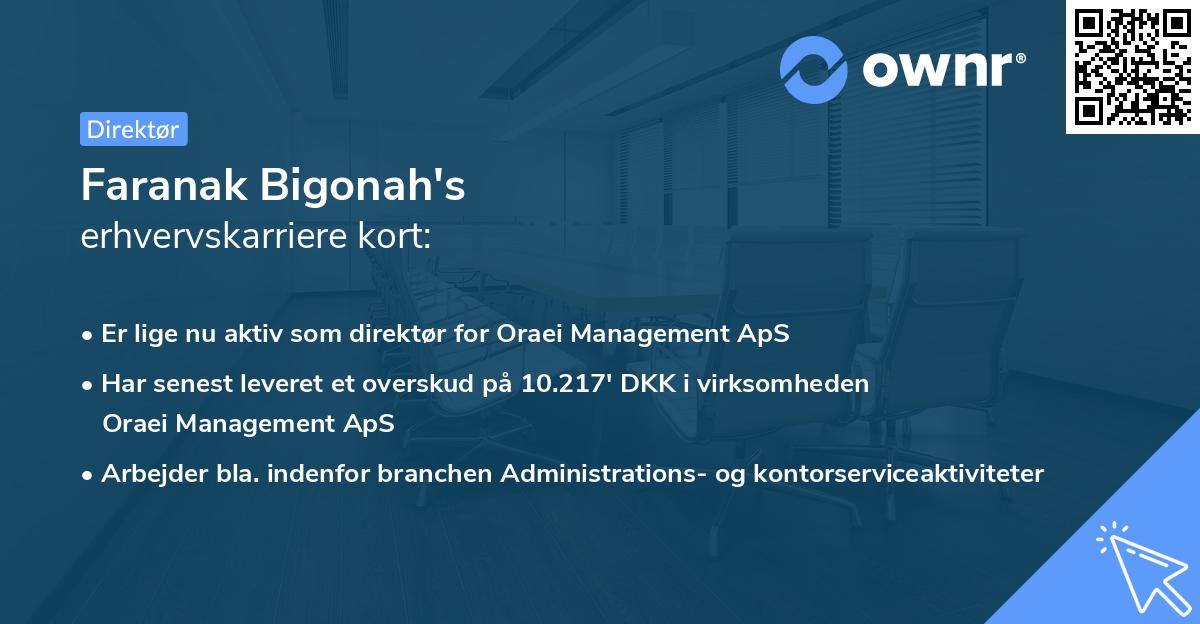 Faranak Bigonah's erhvervskarriere kort