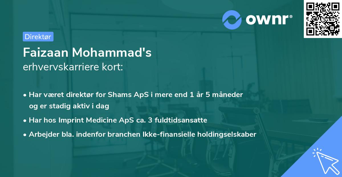Faizaan Mohammad's erhvervskarriere kort