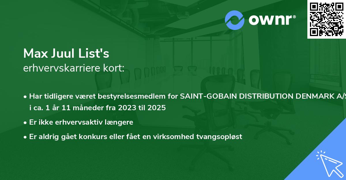 Max Juul List's erhvervskarriere kort