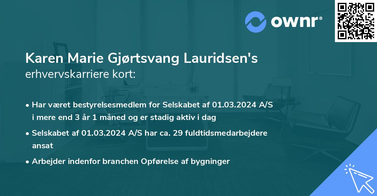 Karen Marie Gjørtsvang Lauridsen's erhvervskarriere kort