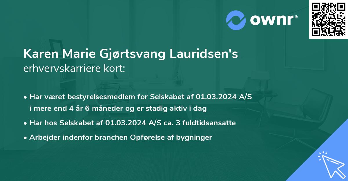 Karen Marie Gjørtsvang Lauridsen's erhvervskarriere kort