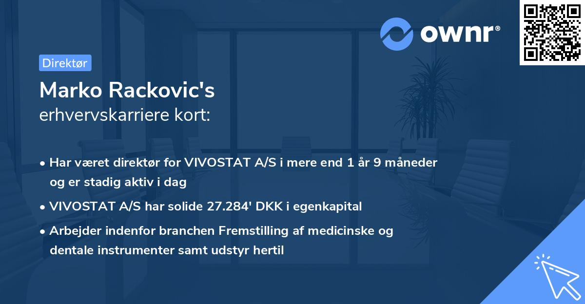 Marko Rackovic's erhvervskarriere kort
