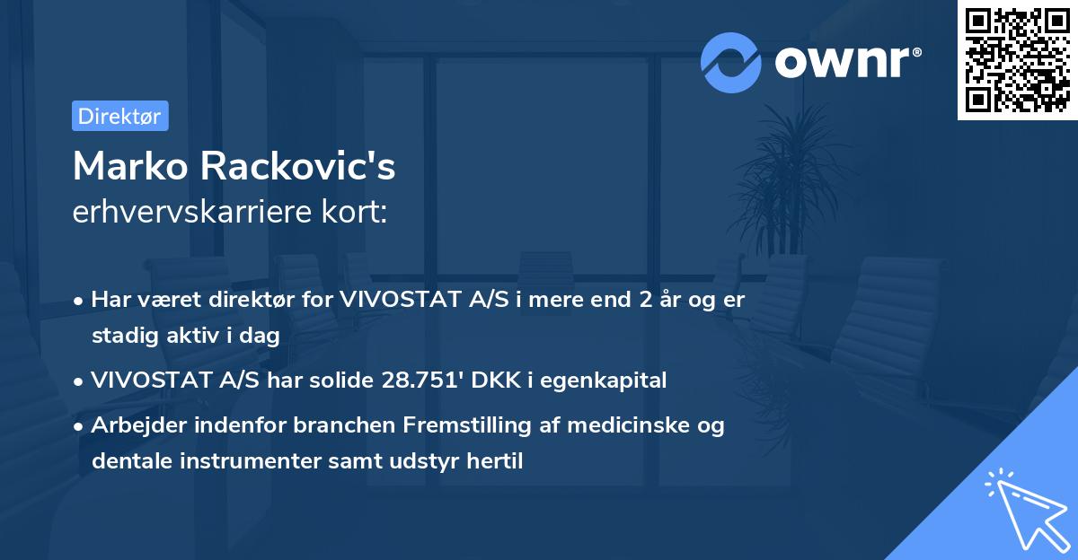 Marko Rackovic's erhvervskarriere kort