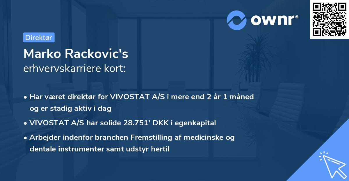 Marko Rackovic's erhvervskarriere kort