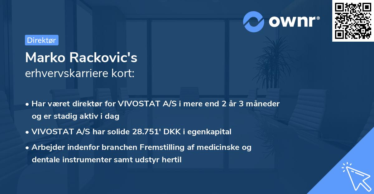 Marko Rackovic's erhvervskarriere kort
