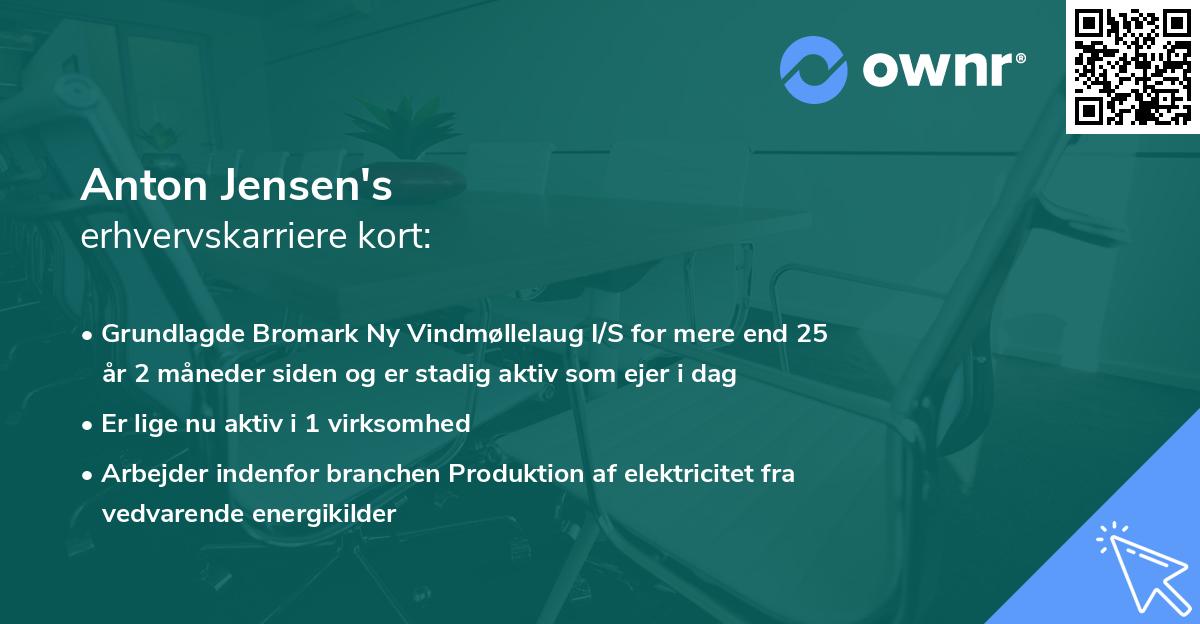 Anton Jensen's erhvervskarriere kort