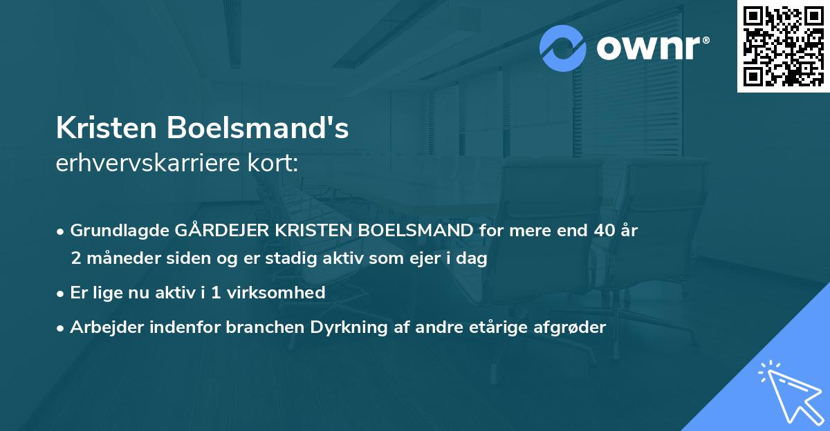 Kristen Boelsmand's erhvervskarriere kort