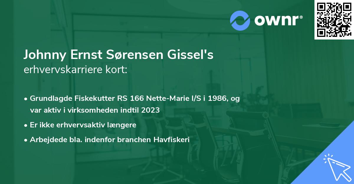 Johnny Ernst Sørensen Gissel's erhvervskarriere kort