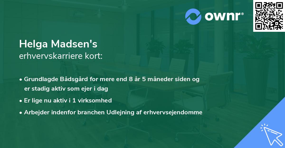 Helga Madsen's erhvervskarriere kort