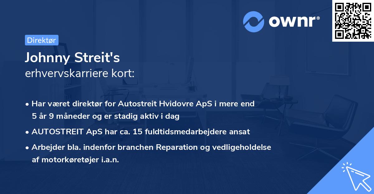 Johnny Streit's erhvervskarriere kort