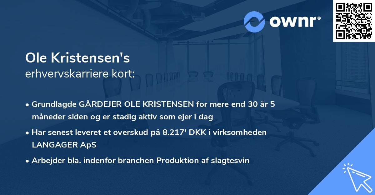 Ole Kristensen's erhvervskarriere kort