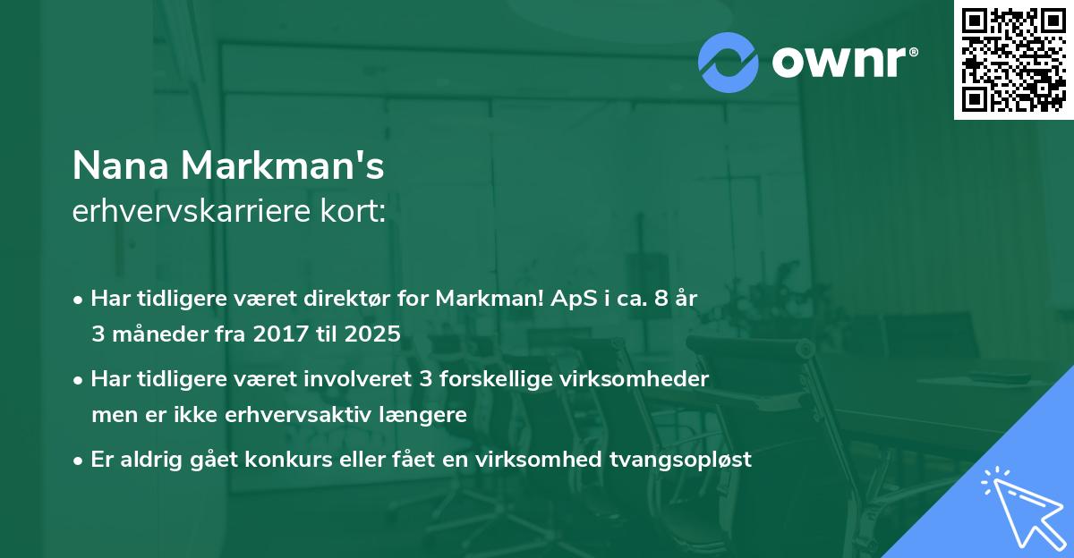Nana Markman's erhvervskarriere kort