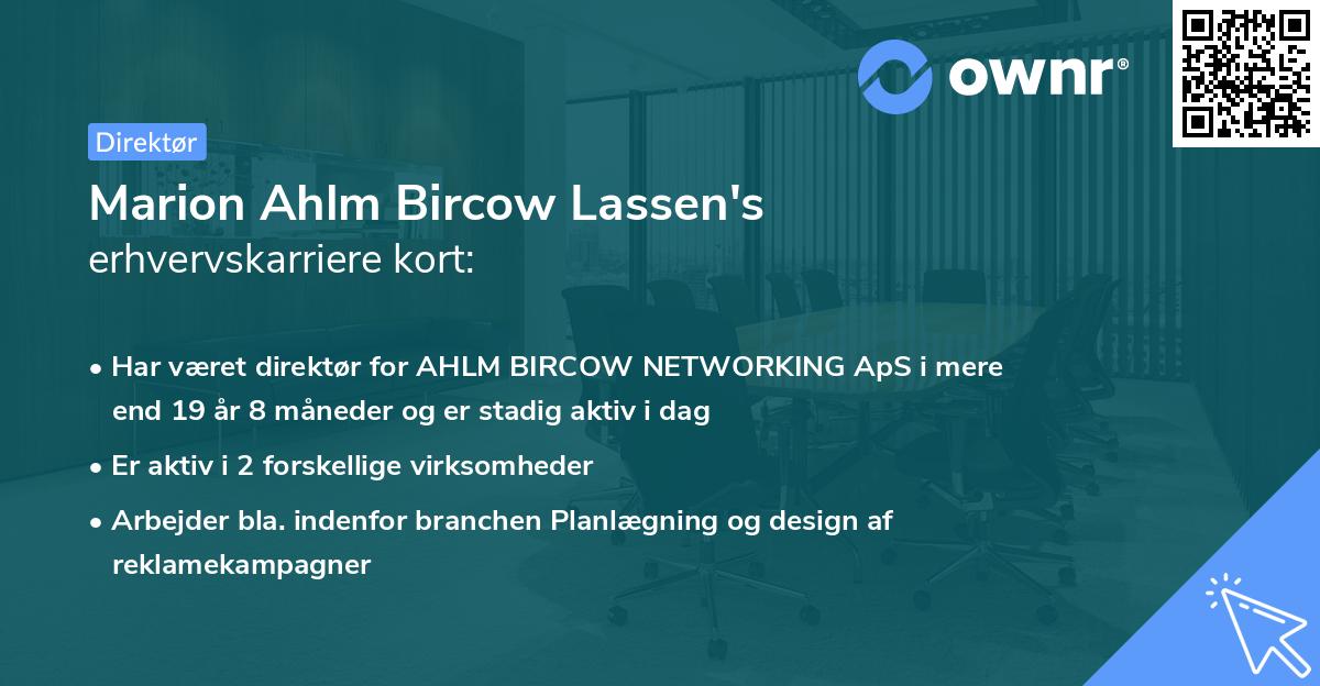 Marion Ahlm Bircow Lassen's erhvervskarriere kort