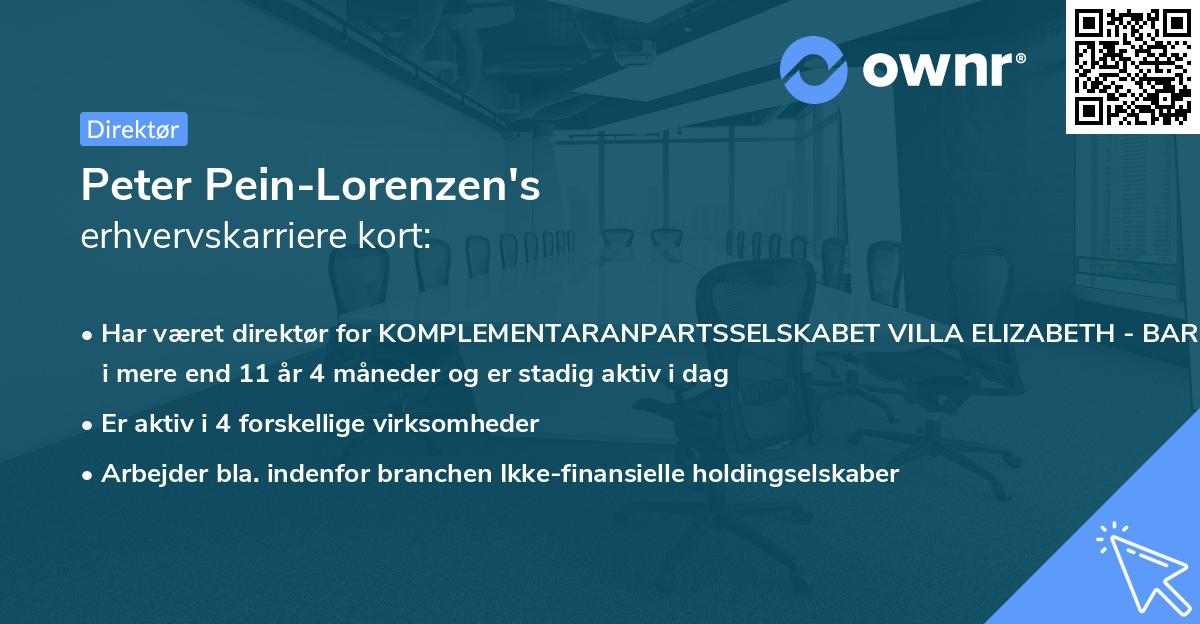 Peter Pein-Lorenzen's erhvervskarriere kort
