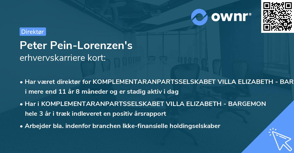 Peter Pein-Lorenzen's erhvervskarriere kort