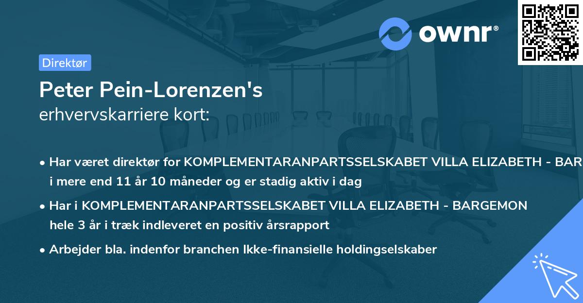 Peter Pein-Lorenzen's erhvervskarriere kort