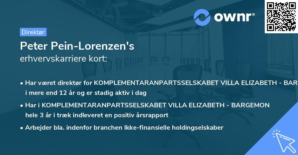 Peter Pein-Lorenzen's erhvervskarriere kort